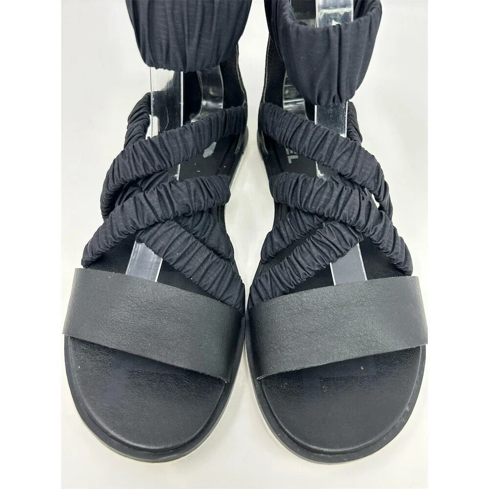 Sorel Ella II Sandals Womens Black Ruched Strappy Open Toe Ankle Strap Size 7
